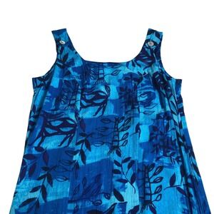 Vintage More Jazz Hawaiian Maxi Dress 18 Blue Floral Tank Crinkle Boho Lagenlook